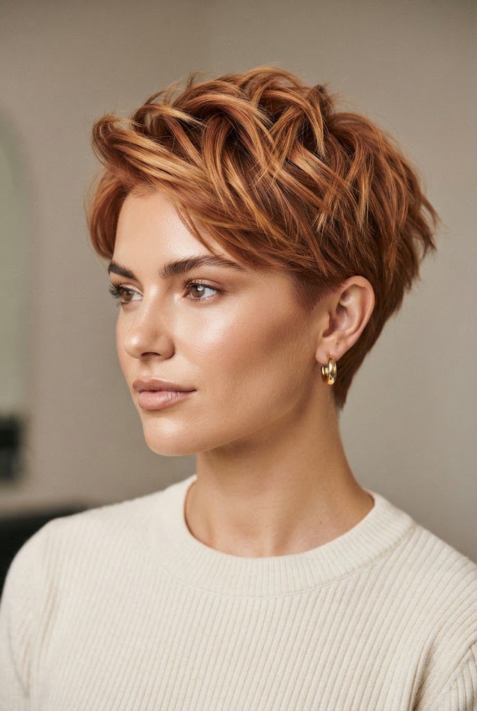 The Textured Copper Cropped Cut — hairstyles for very short hair style outfit