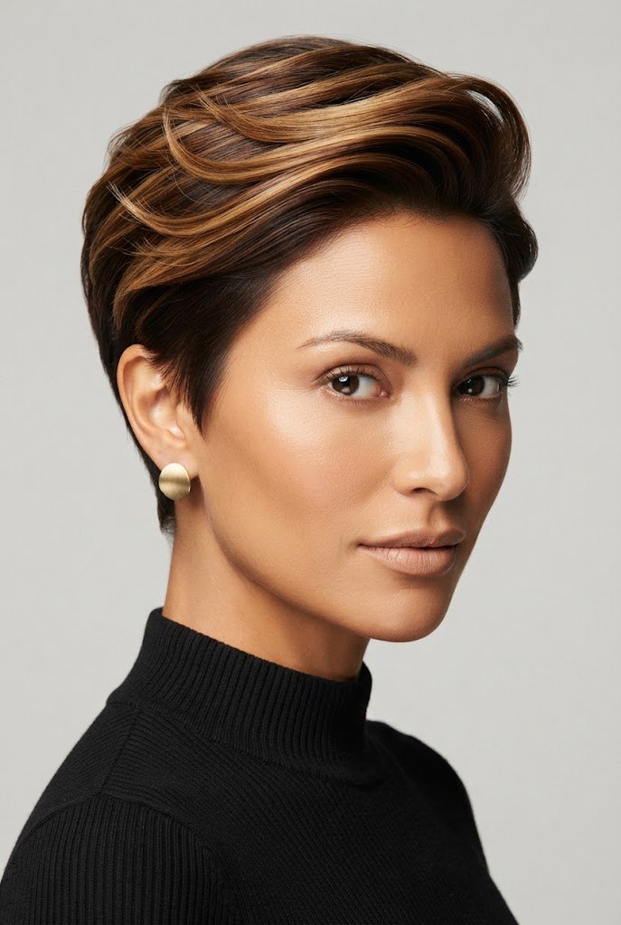 Honey Blonde Swept Pixie — hairstyles for very short hair style outfit