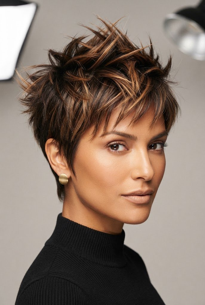 Textured Caramel Spikes — hairstyles for very short hair style outfit
