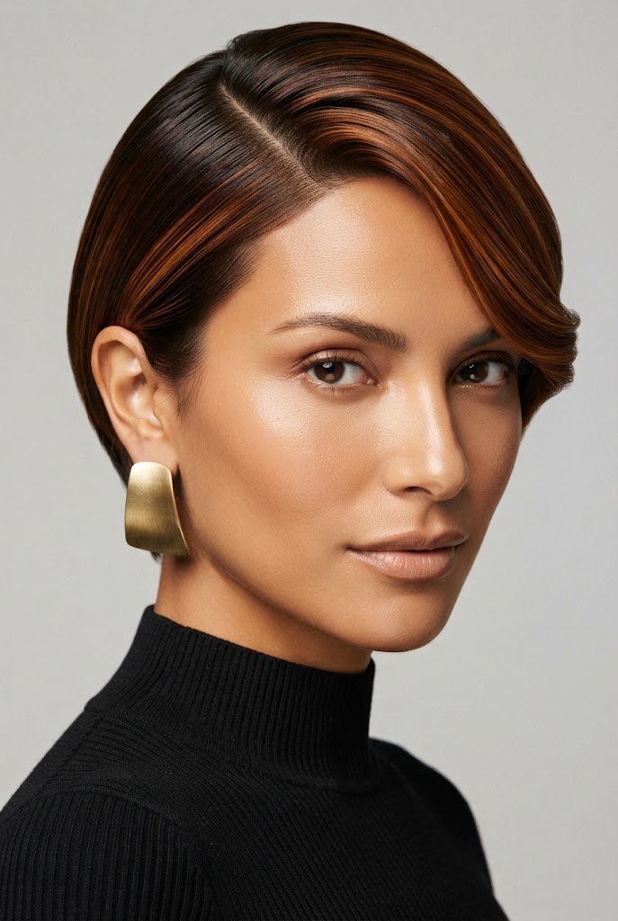 Sleek Amber Side-Sweep — hairstyles for very short hair style outfit