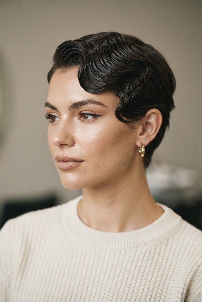 The Finger-Wave Vintage Accent — hairstyles for very short hair style outfit