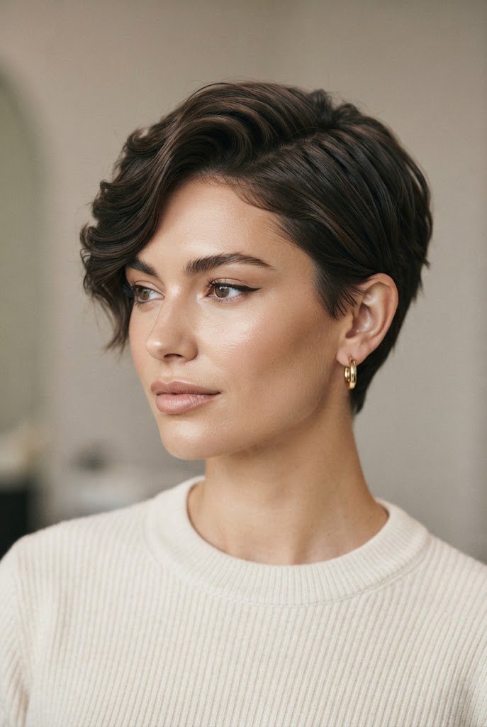 The Soft Side-Swept Pixie — hairstyles for very short hair style outfit