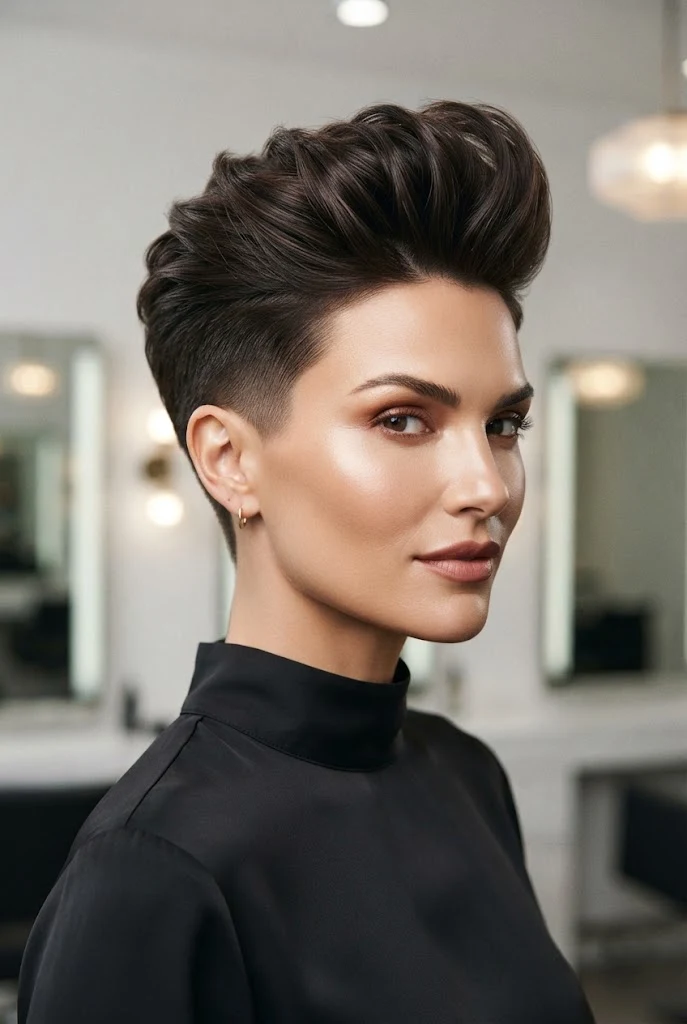 The Brushed-Up Pompadour Pixie — hairstyles for very short hair women style outfit