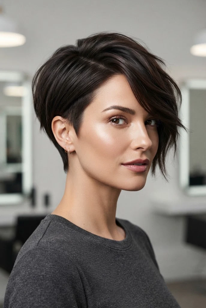 The Side-Swept Asymmetrical Chop — hairstyles for very short hair women style outfit