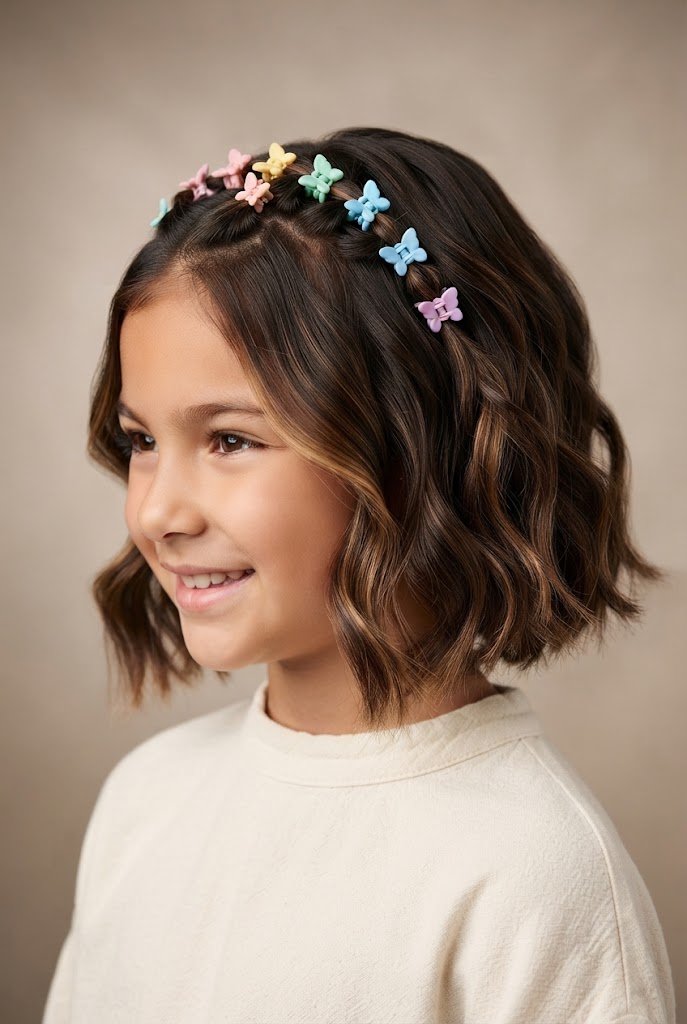 Colorful Mini Claw-Clip Crown — Hairstyles for young girls with short hair style outfit