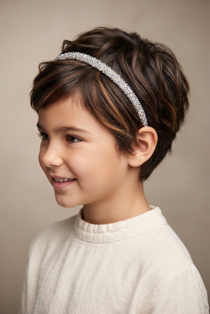 Sparkly Headband Pixie — Hairstyles for young girls with short hair style outfit