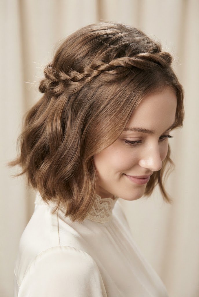 The Dainty Twisted Crown Half-Up for Short Hair — Half-up hairstyles for short hair style outfit