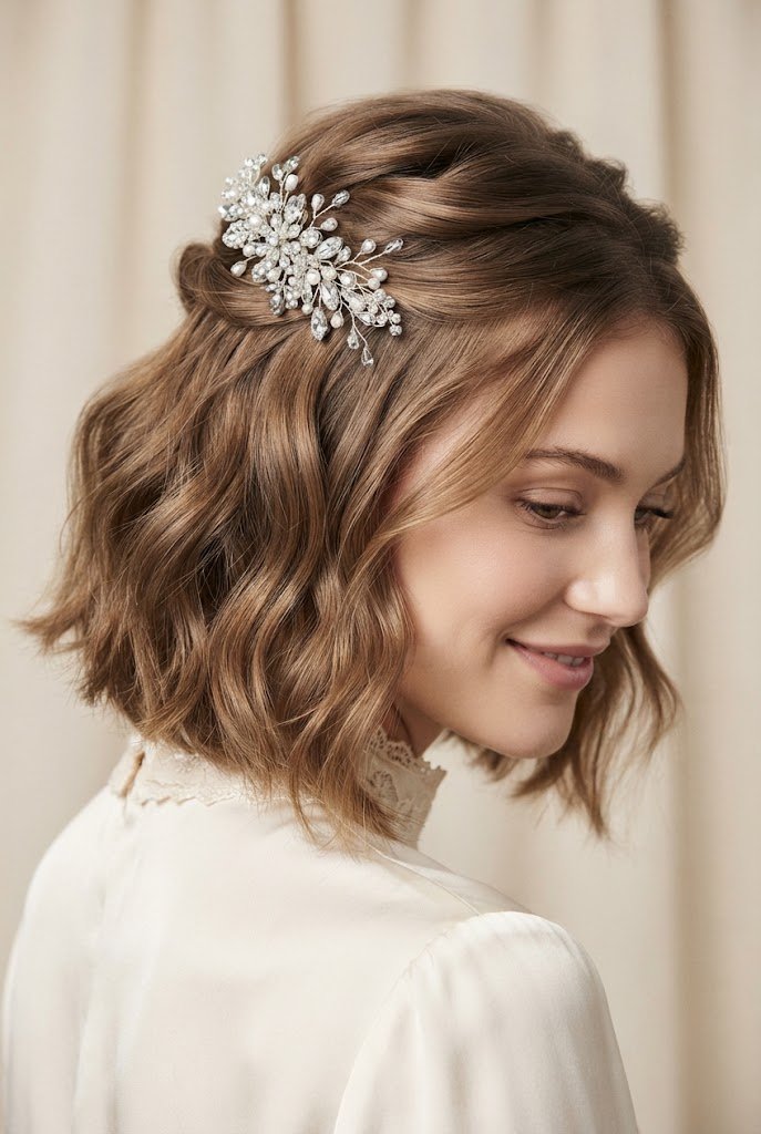 Textured Waves with a Statement Barrette — Half-up hairstyles for short hair style outfit
