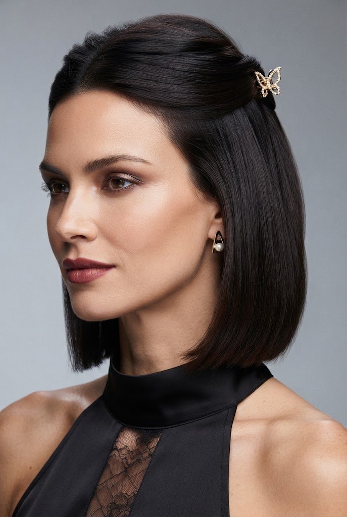 The Claw-Clip Mini Butterfly Half Up — half up hairstyles for short hair style outfit