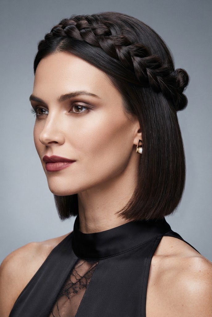 The Braided Halo Half Up — half up hairstyles for short hair style outfit