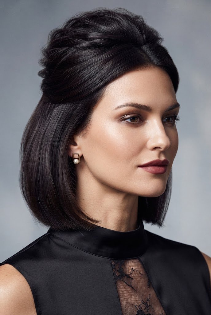 The Messy Voluminous Bump Half Up — half up hairstyles for short hair style outfit