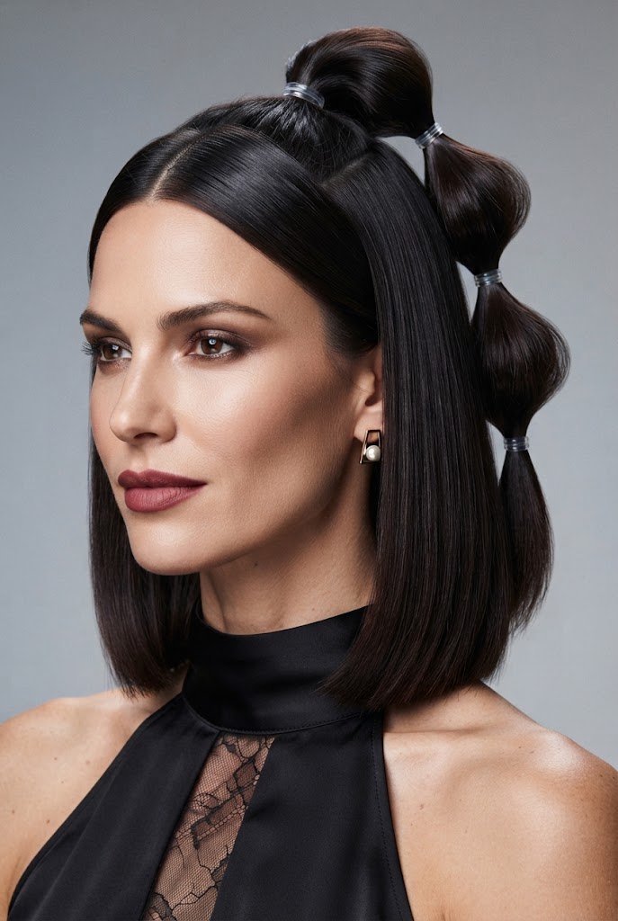 The Half-Up Bubble Ponytail — half up hairstyles for short hair style outfit