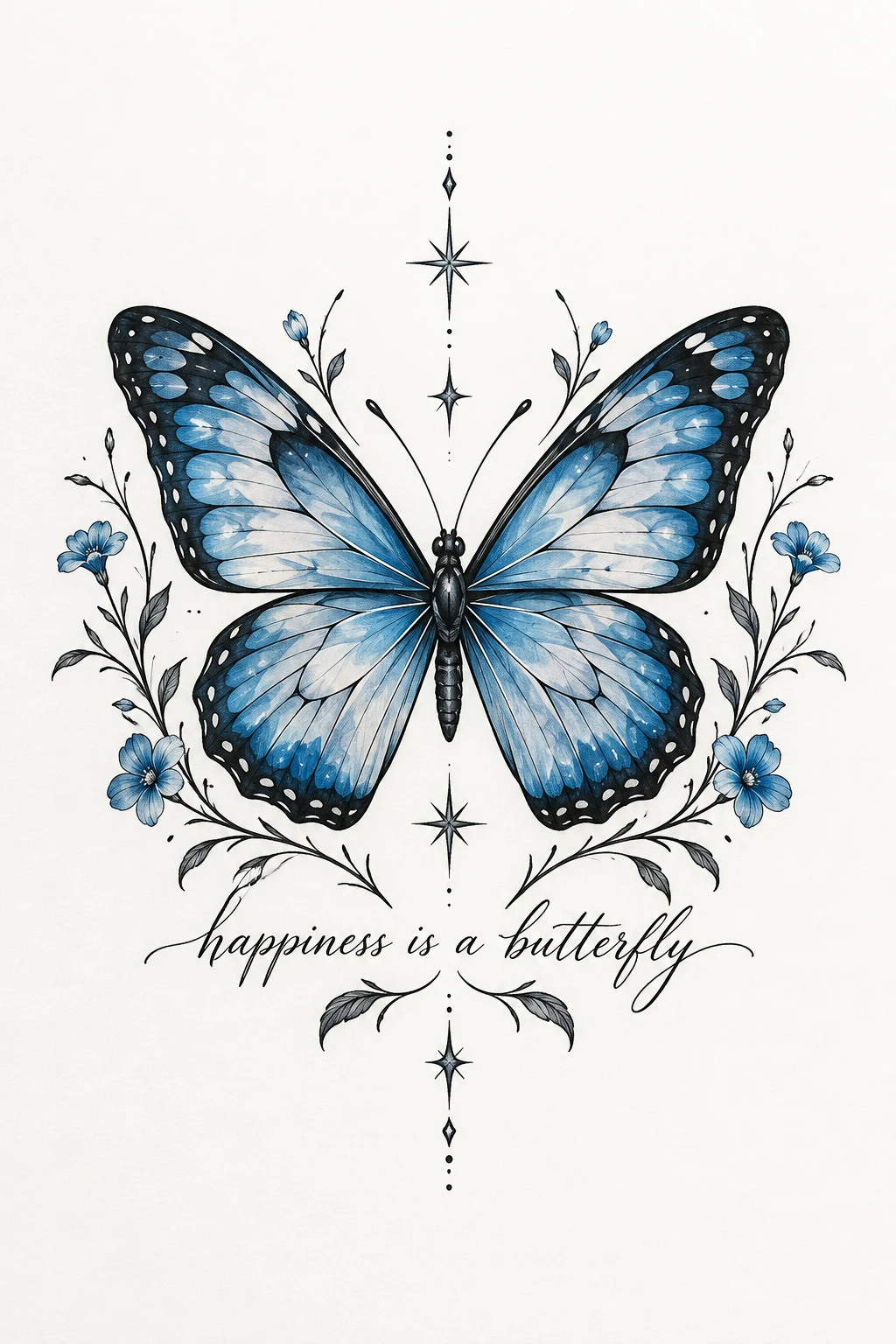 Blue Butterfly With Happiness Is a Butterfly Tattoo — happiness is a butterfly tattoo style outfit