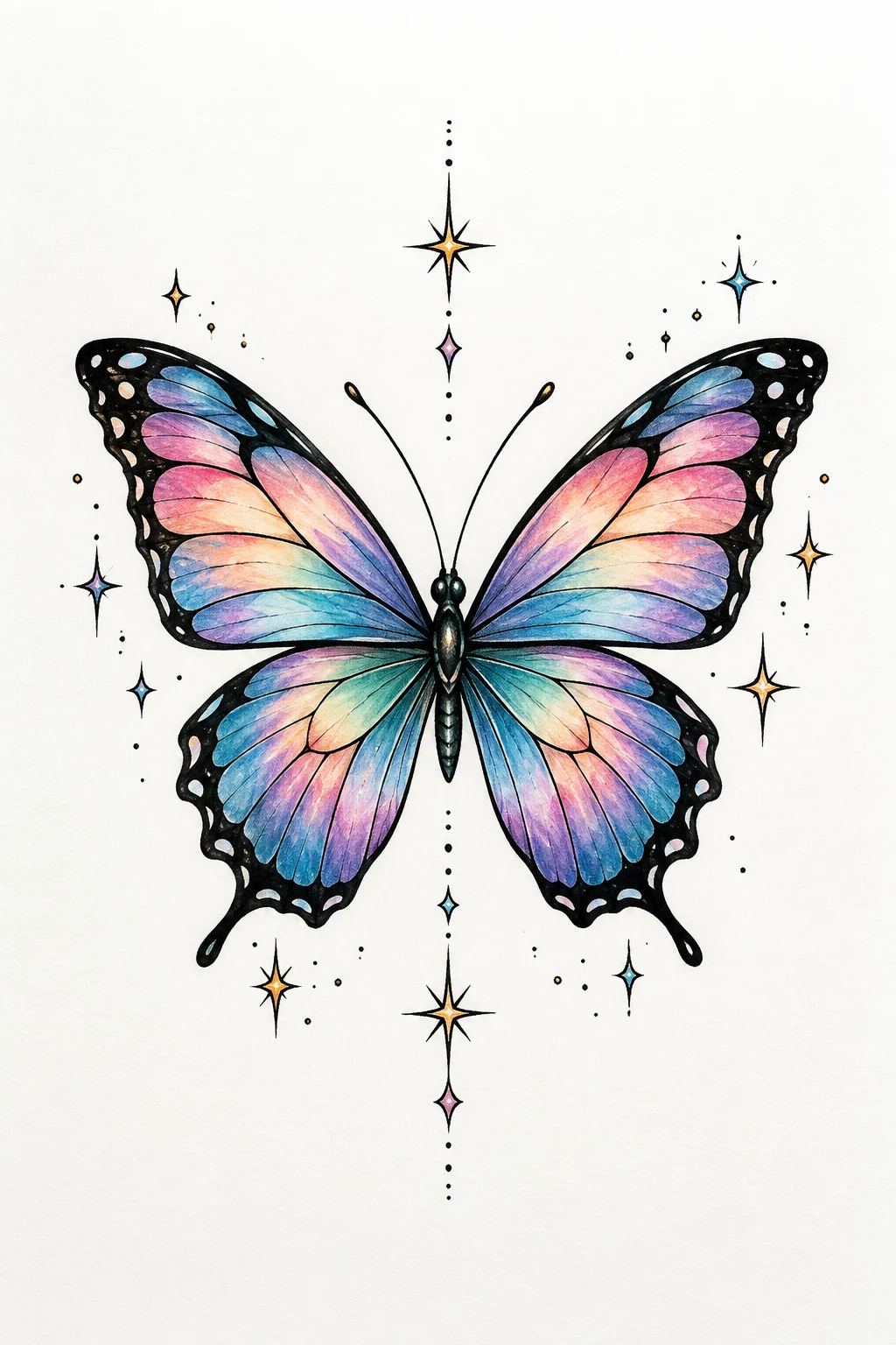 Colorful Butterfly With Tiny Stars — happiness is a butterfly tattoo style outfit