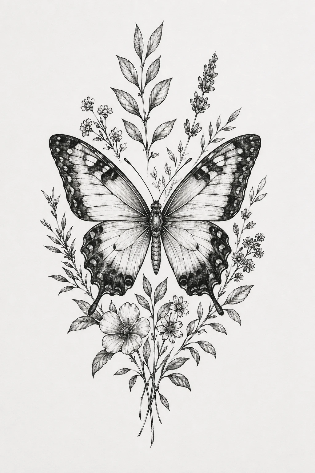 Butterfly With Botanical Details — harry styles butterfly tattoo style outfit