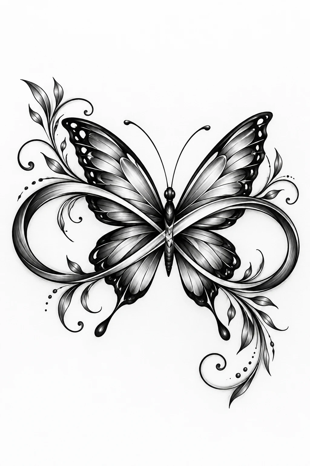 Bold Black-and-Gray Infinity Butterfly — infinity butterfly tattoo style outfit