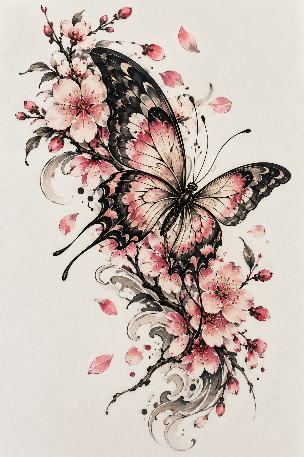 Delicate Butterfly With Japanese Cherry Blossoms — japanese butterfly tattoo style outfit