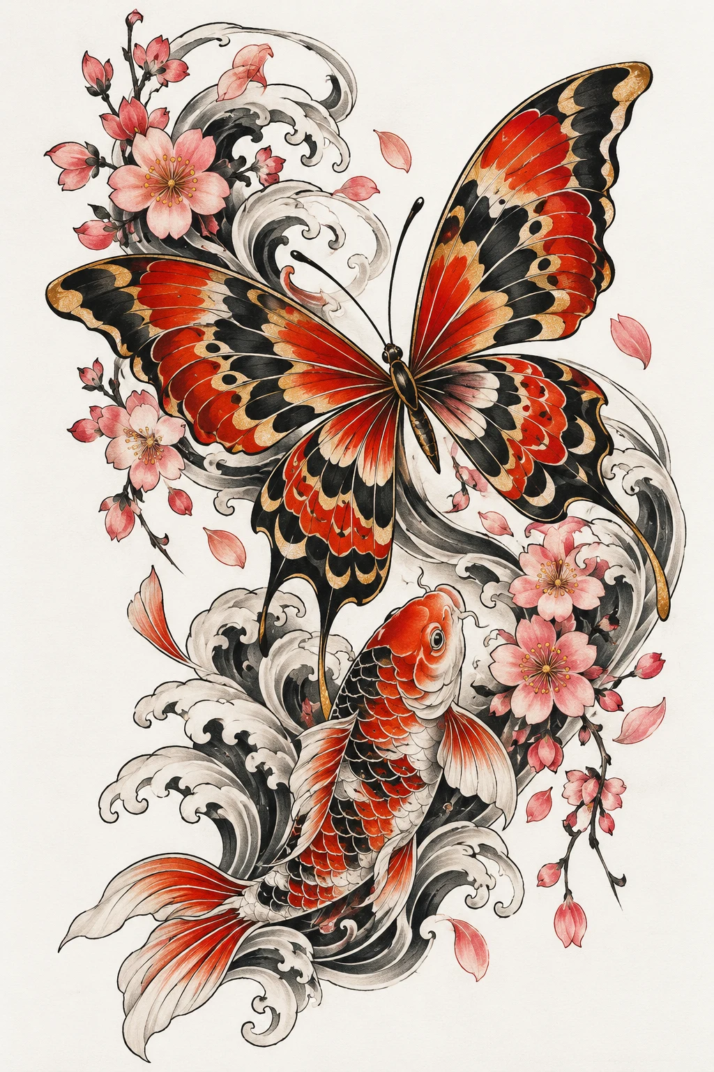 Traditional Japanese Butterfly Tattoo With Koi-Inspired Color — japanese butterfly tattoo style outfit