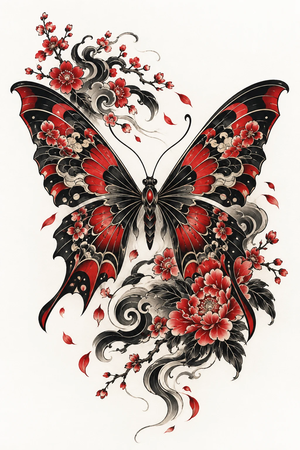 Black-and-Red Japanese Butterfly Tattoo — japanese butterfly tattoo style outfit