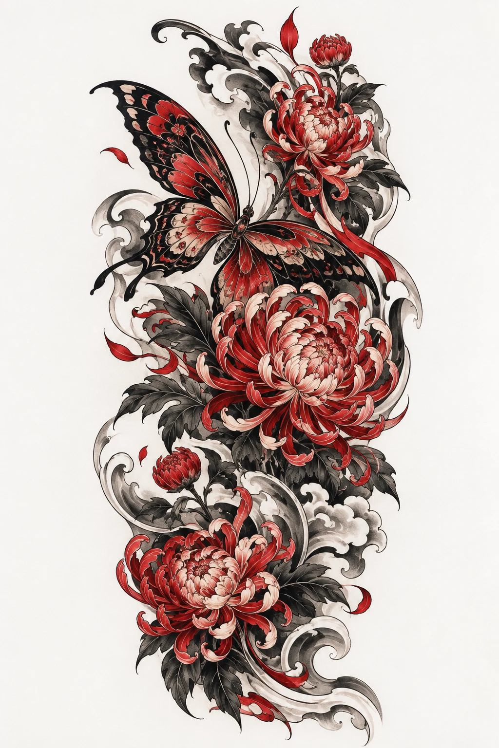 Japanese Butterfly Tattoo Sleeve With Chrysanthemums — japanese butterfly tattoo style outfit