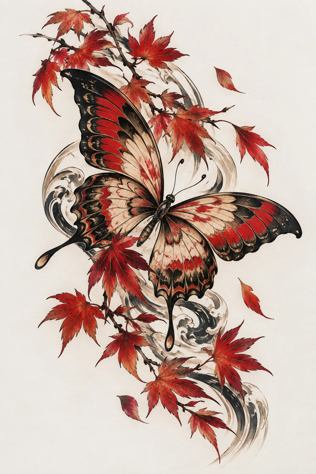 Japanese Butterfly Art With Maple Leaves — japanese butterfly tattoo style outfit