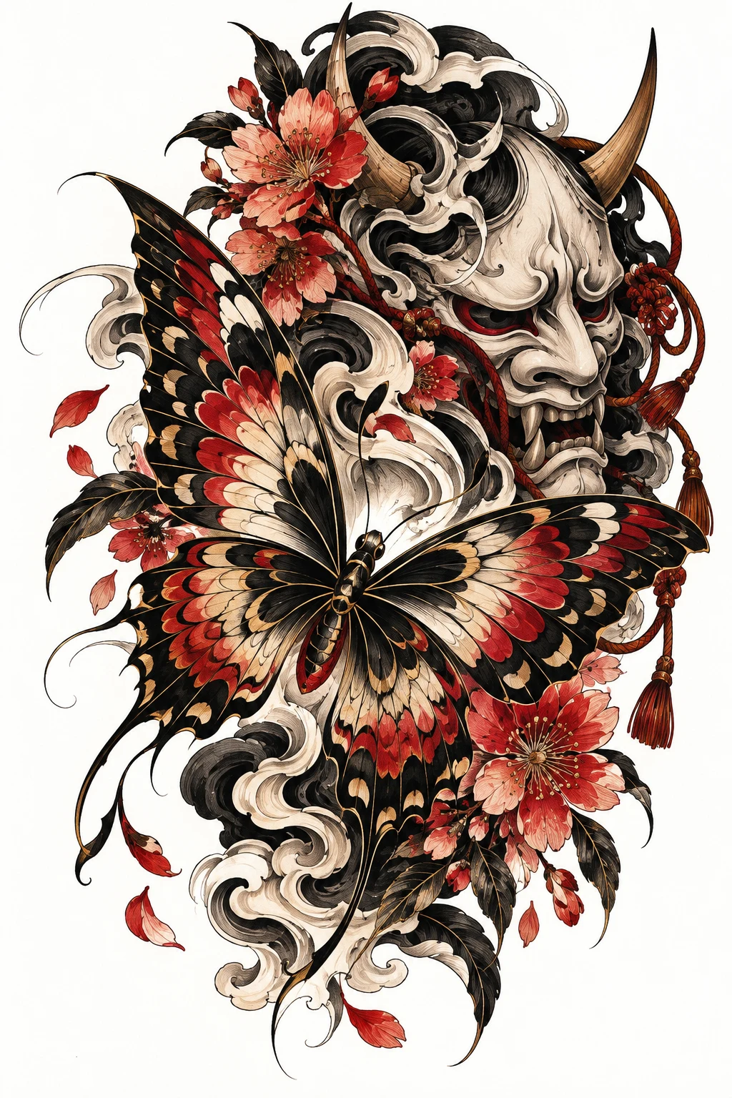 Butterfly Japanese Tattoo With a Hannya-Inspired Background — japanese butterfly tattoo style outfit
