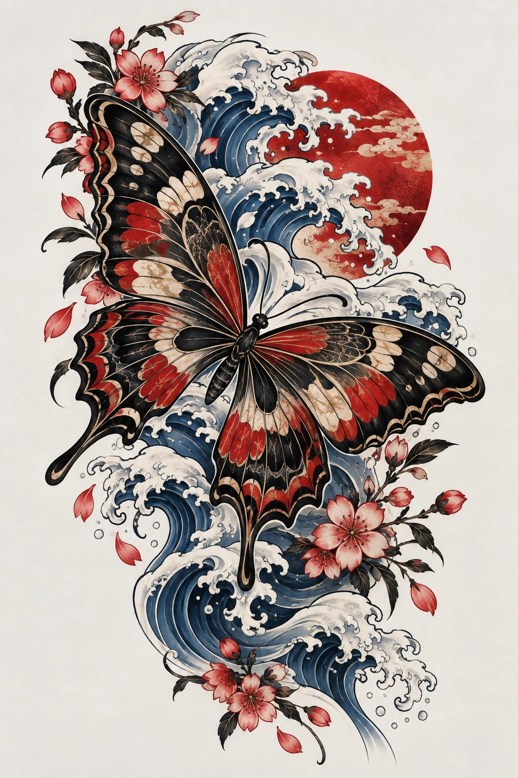 Japanese Butterfly Tattoo Designs With Waves — japanese butterfly tattoo style outfit