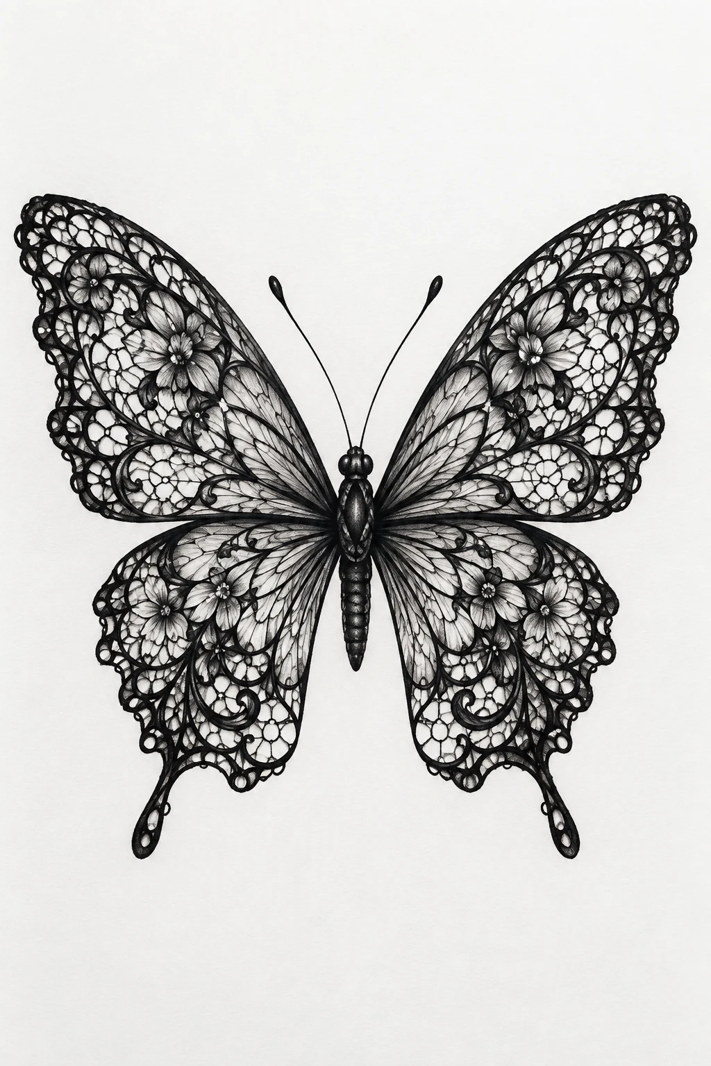 Classic Black Lace Butterfly Tattoo — lace butterfly tattoo style outfit