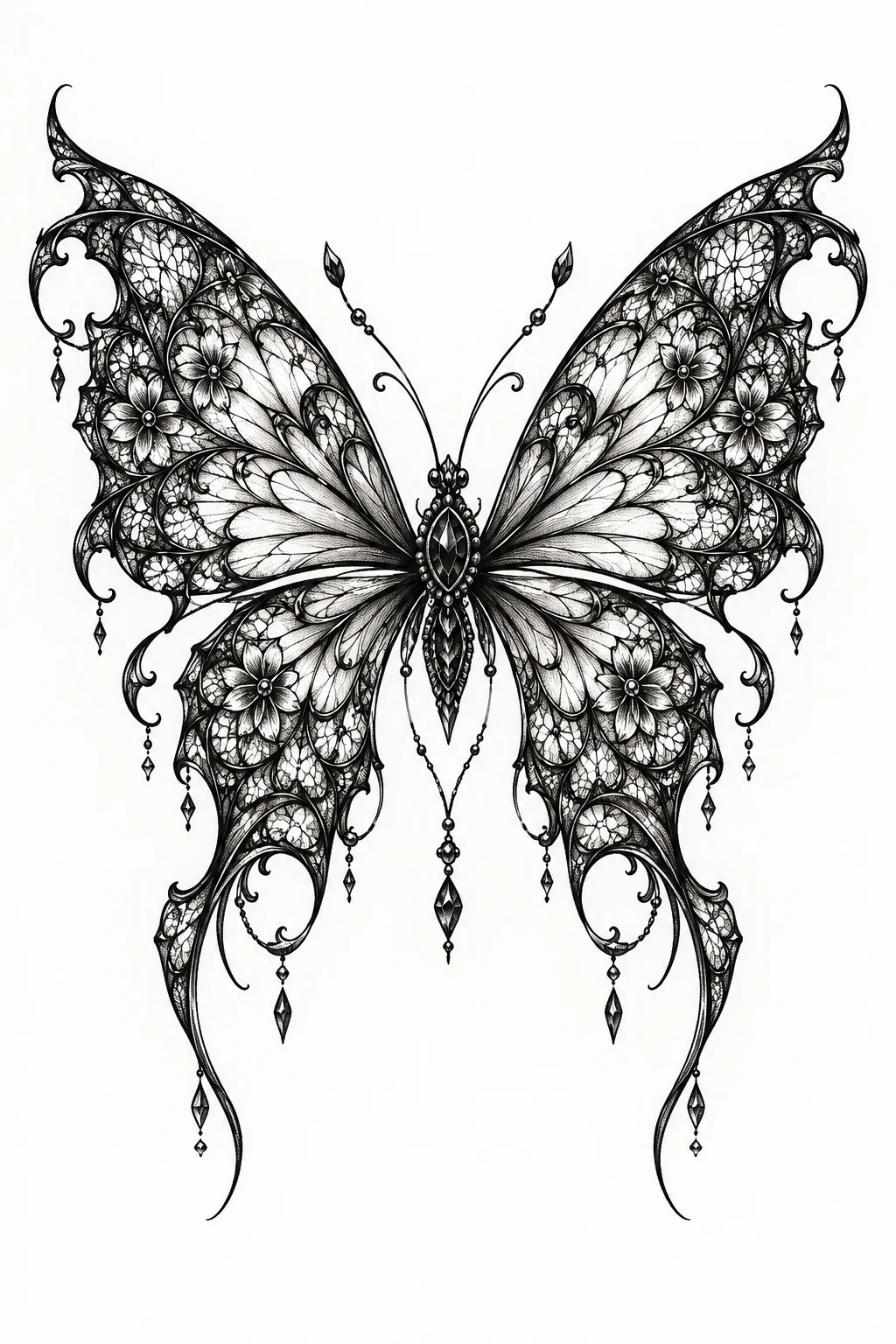Dramatic Shoulder-Blade Lace Butterfly — lace butterfly tattoo style outfit
