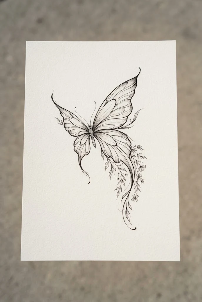 Thigh Silhouette Dream — line butterfly tattoo style outfit