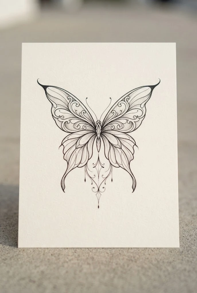 Sternum Centerpiece — line butterfly tattoo style outfit