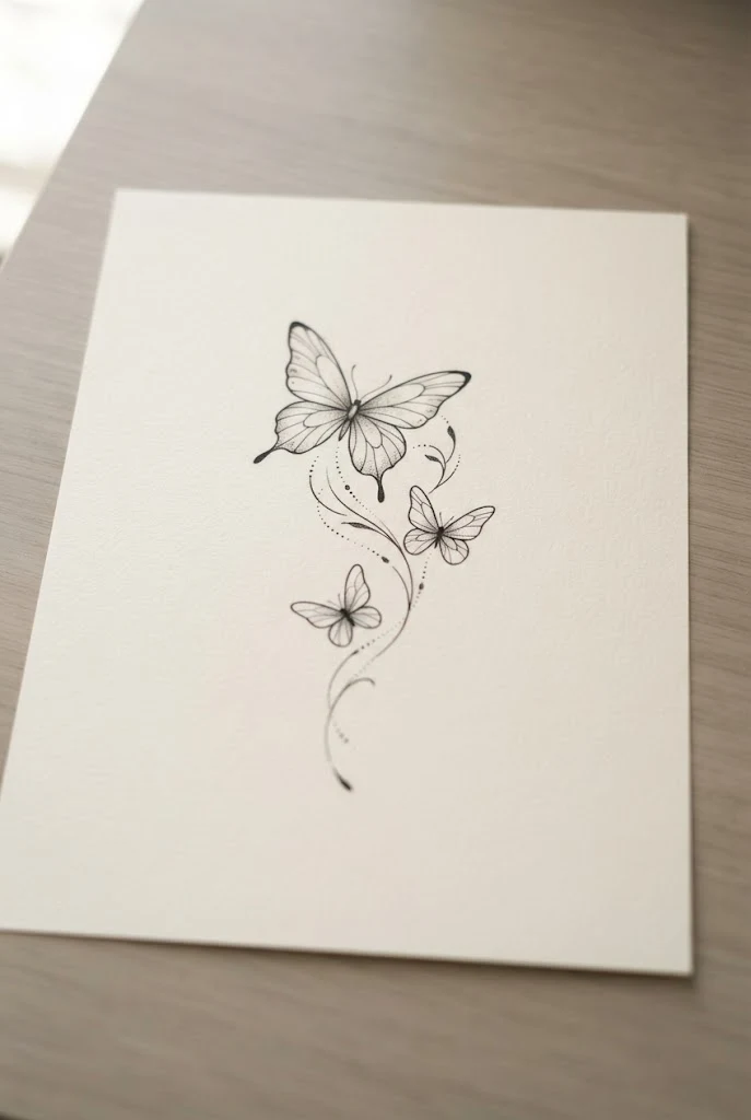 Collarbone Flutter Trio — line butterfly tattoo style outfit