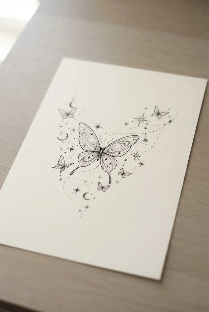 Collarbone Constellation — line butterfly tattoo style outfit