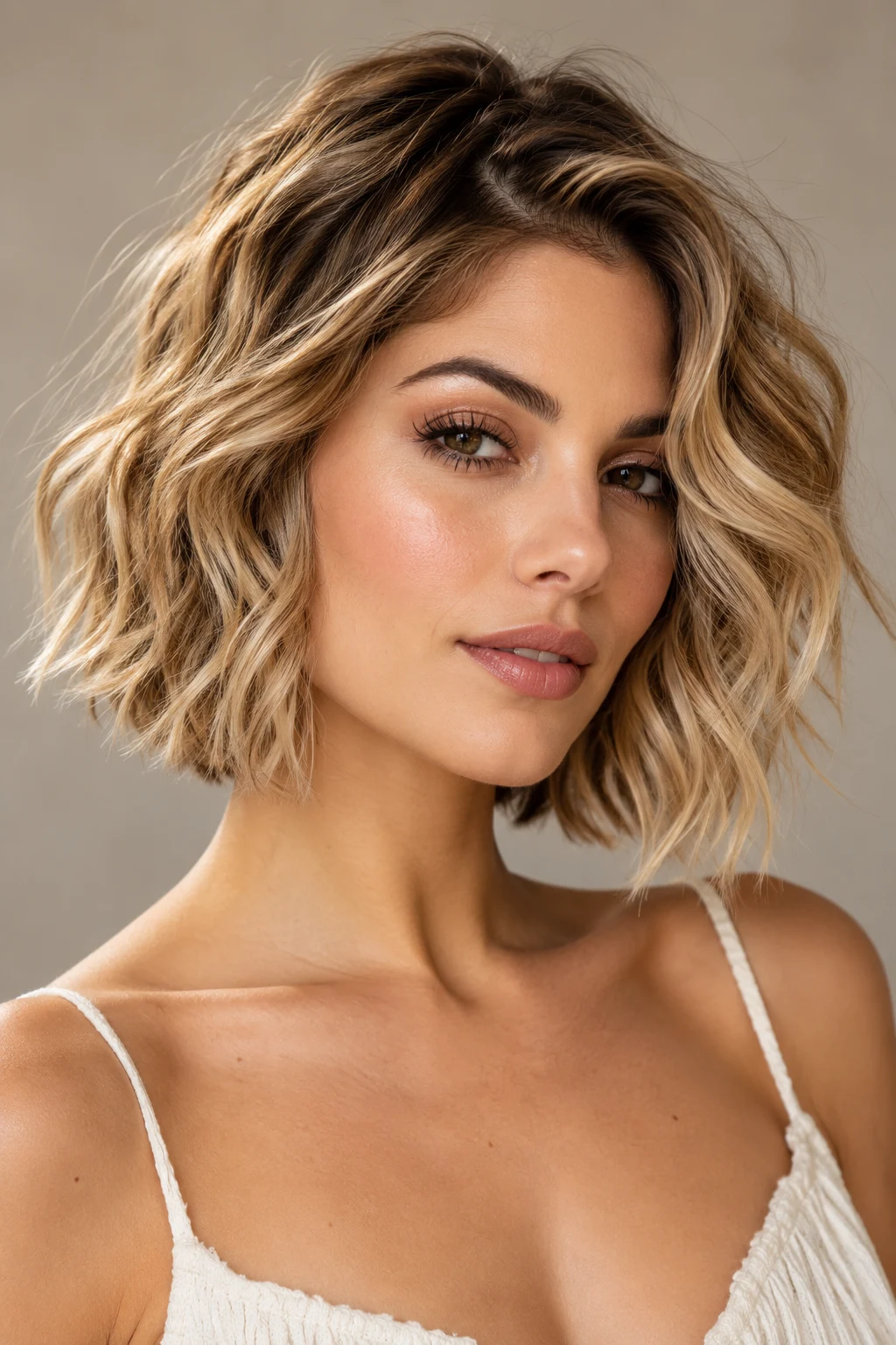 Soft Beach-Wave Bob — loose hairstyles for short hair style outfit