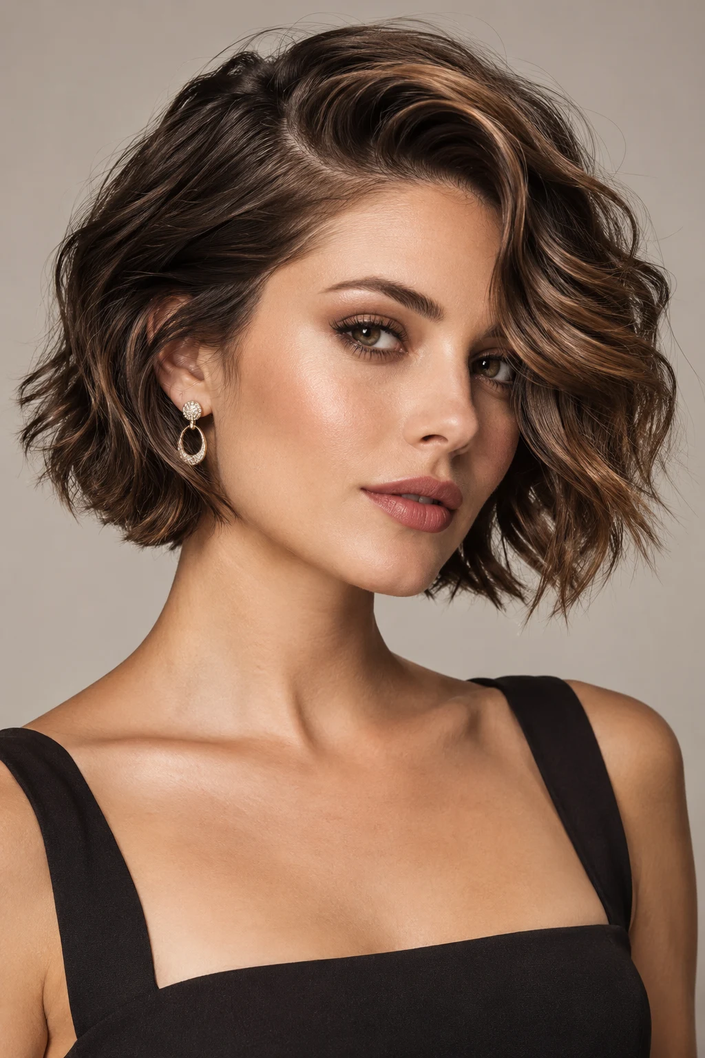 Deep Side-Part Wave — loose hairstyles for short hair style outfit