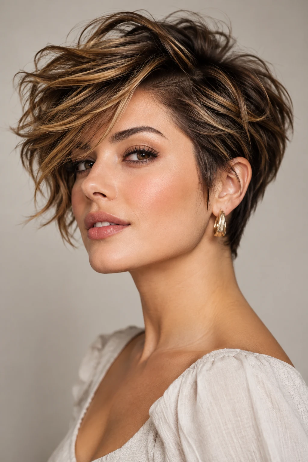 Tousled Pixie With Side Volume — loose hairstyles for short hair style outfit