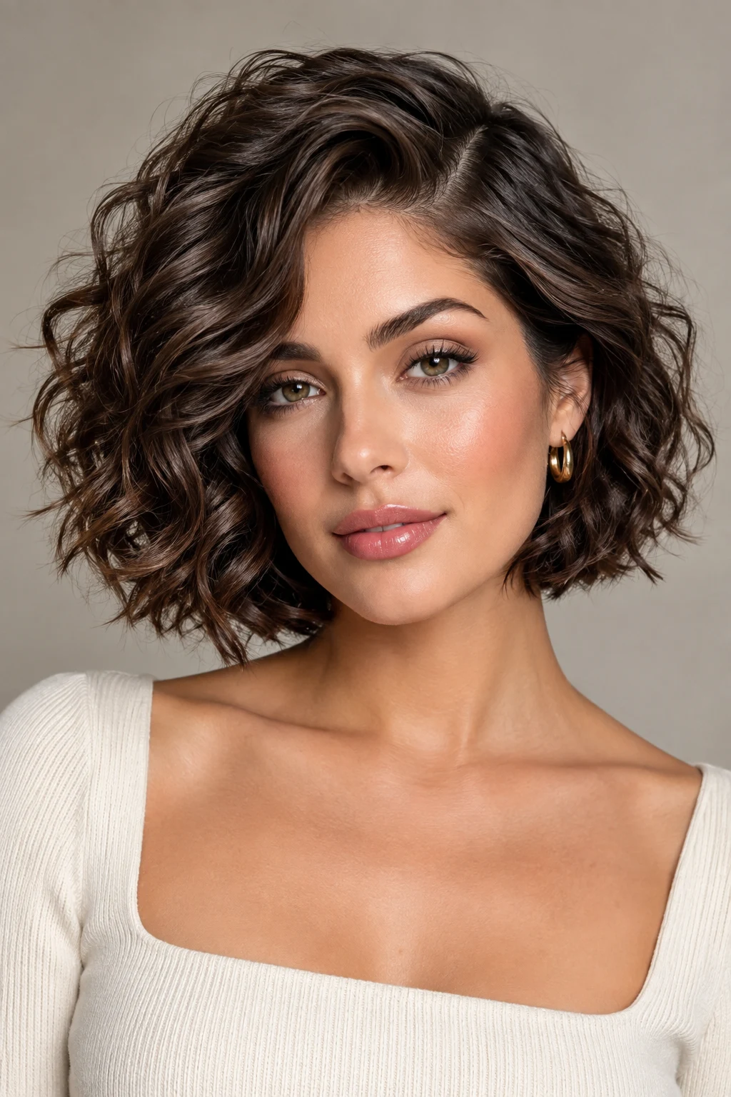 Loose Curly Bob With Deep Part — loose hairstyles for short hair style outfit