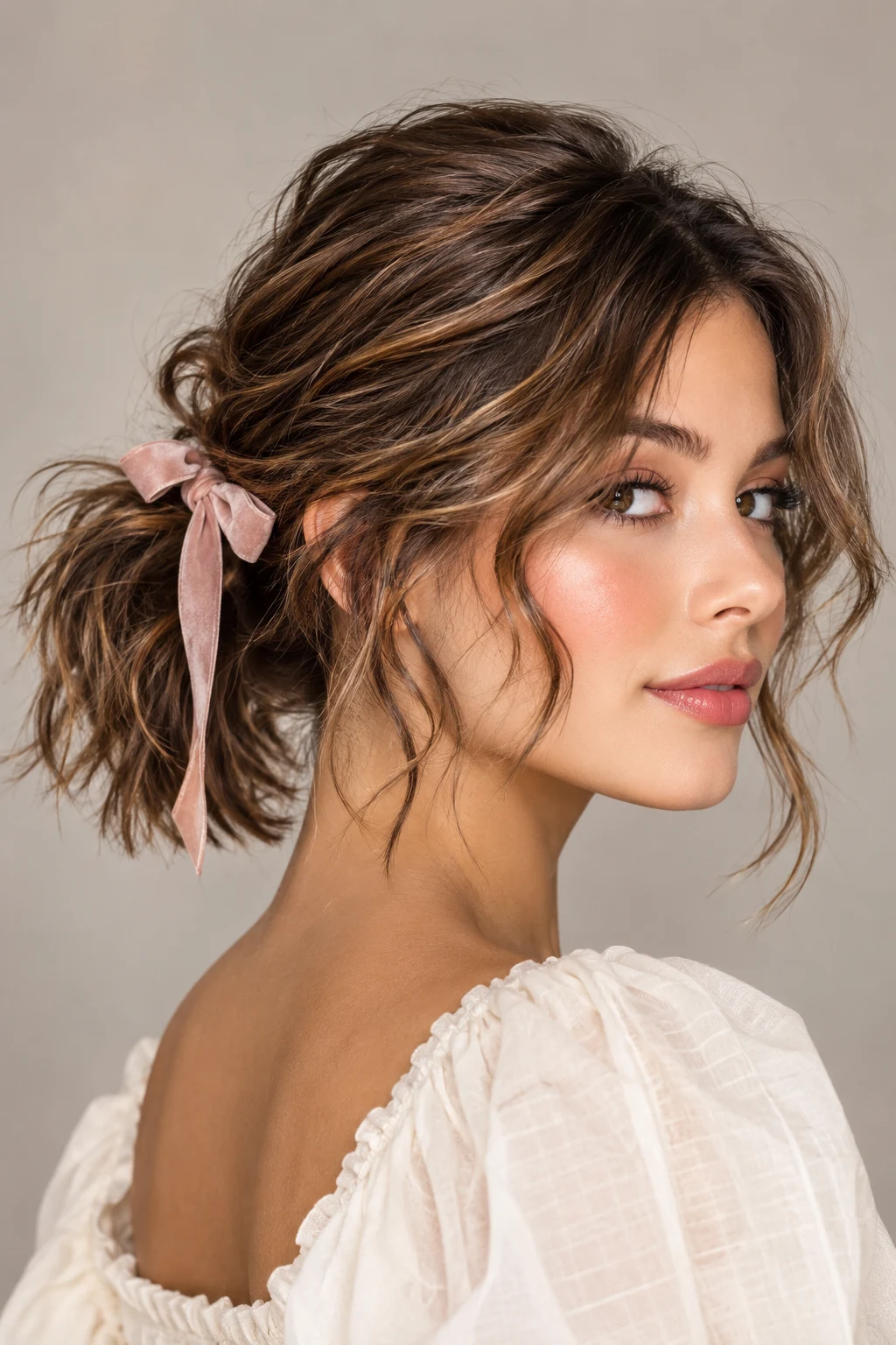 Loose Ponytail With Mini Bow — loose hairstyles for short hair style outfit
