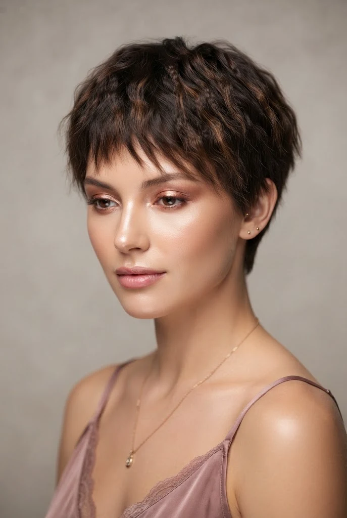 Feathered Layers with Swept-Back Sides — loose short hairstyles for graduation style outfit
