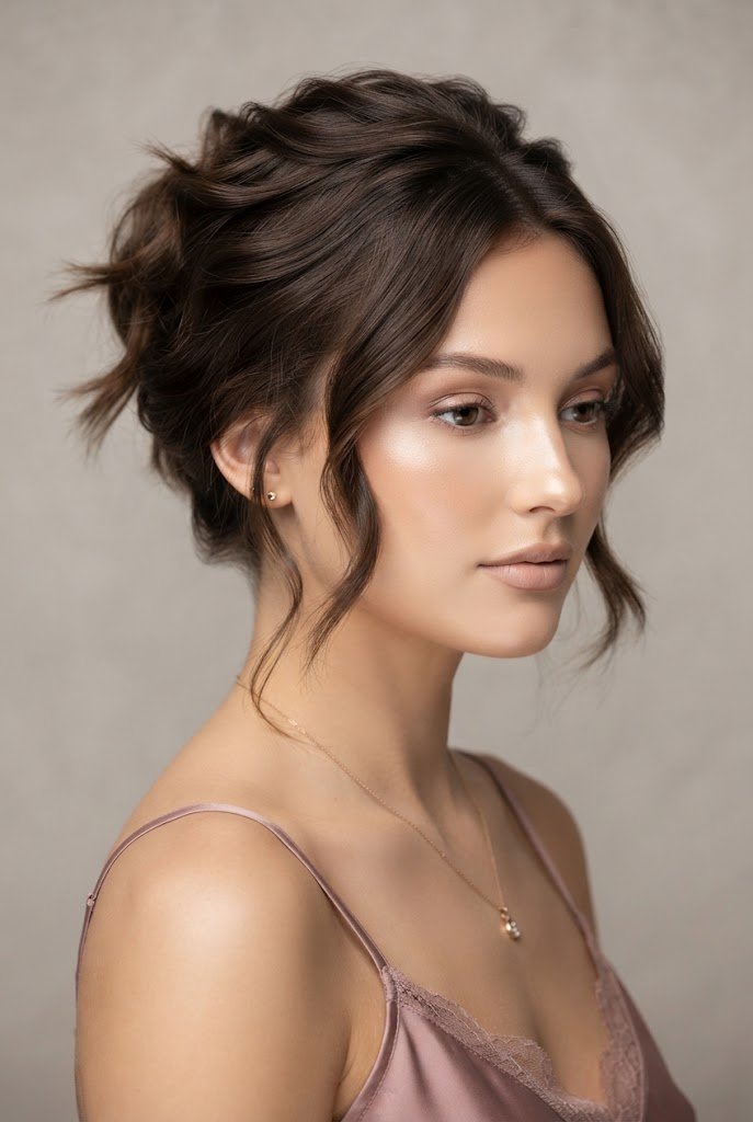 Messy French Twist Illusion on Short Hair — loose short hairstyles for graduation style outfit