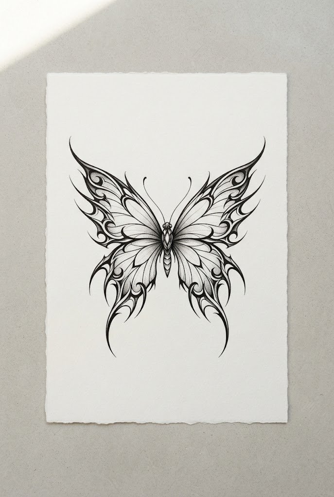 Y2K Nostalgia Tribal-Edge Wings — lower back butterfly tattoo style outfit