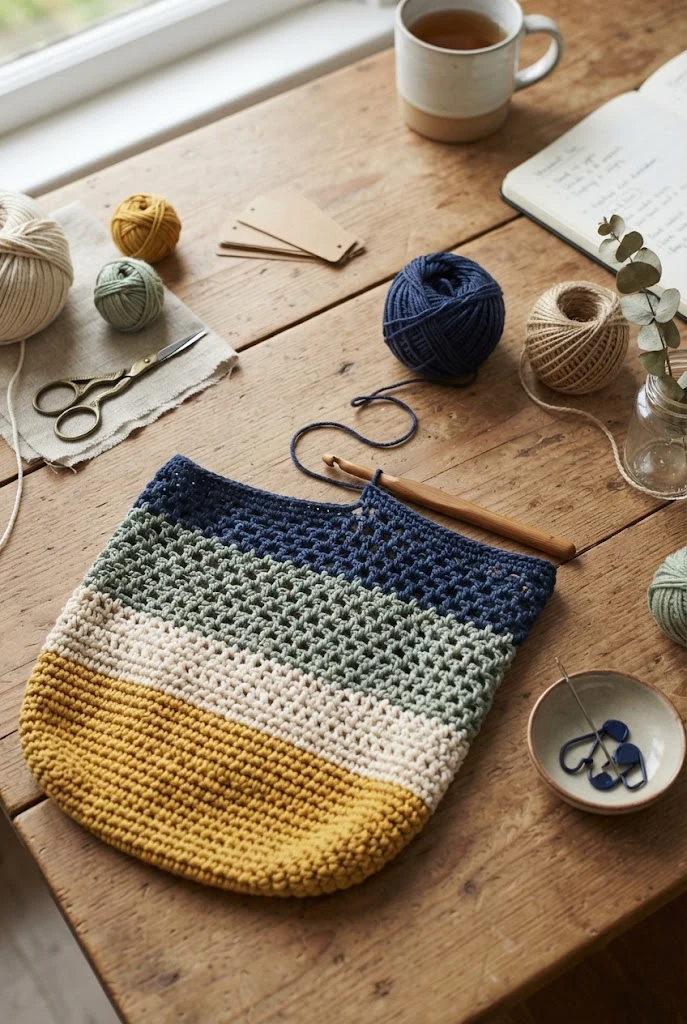 The Modern Color-Blocked Market Sac — market bag crochet style outfit