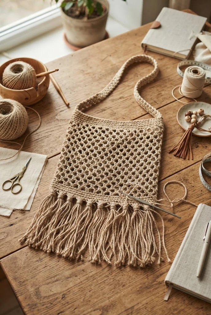 The Boho Fringe Boho Shoulder Bag — market bag crochet style outfit