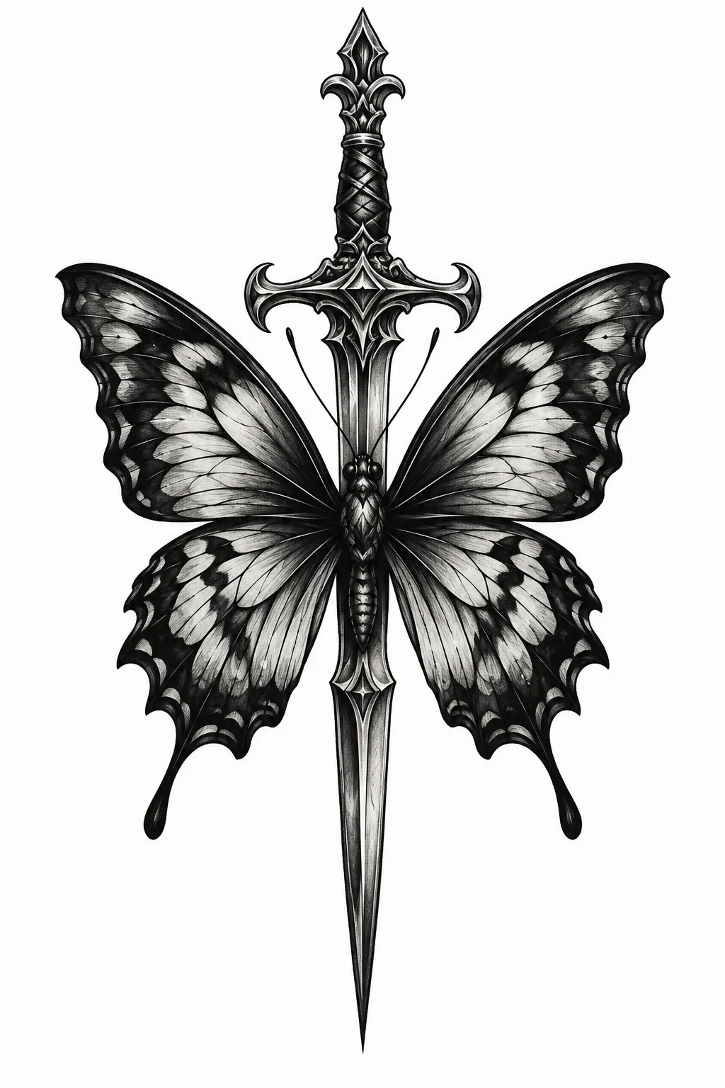 Butterfly With Dagger — masculine butterfly tattoo style outfit, worn by a stylish man
