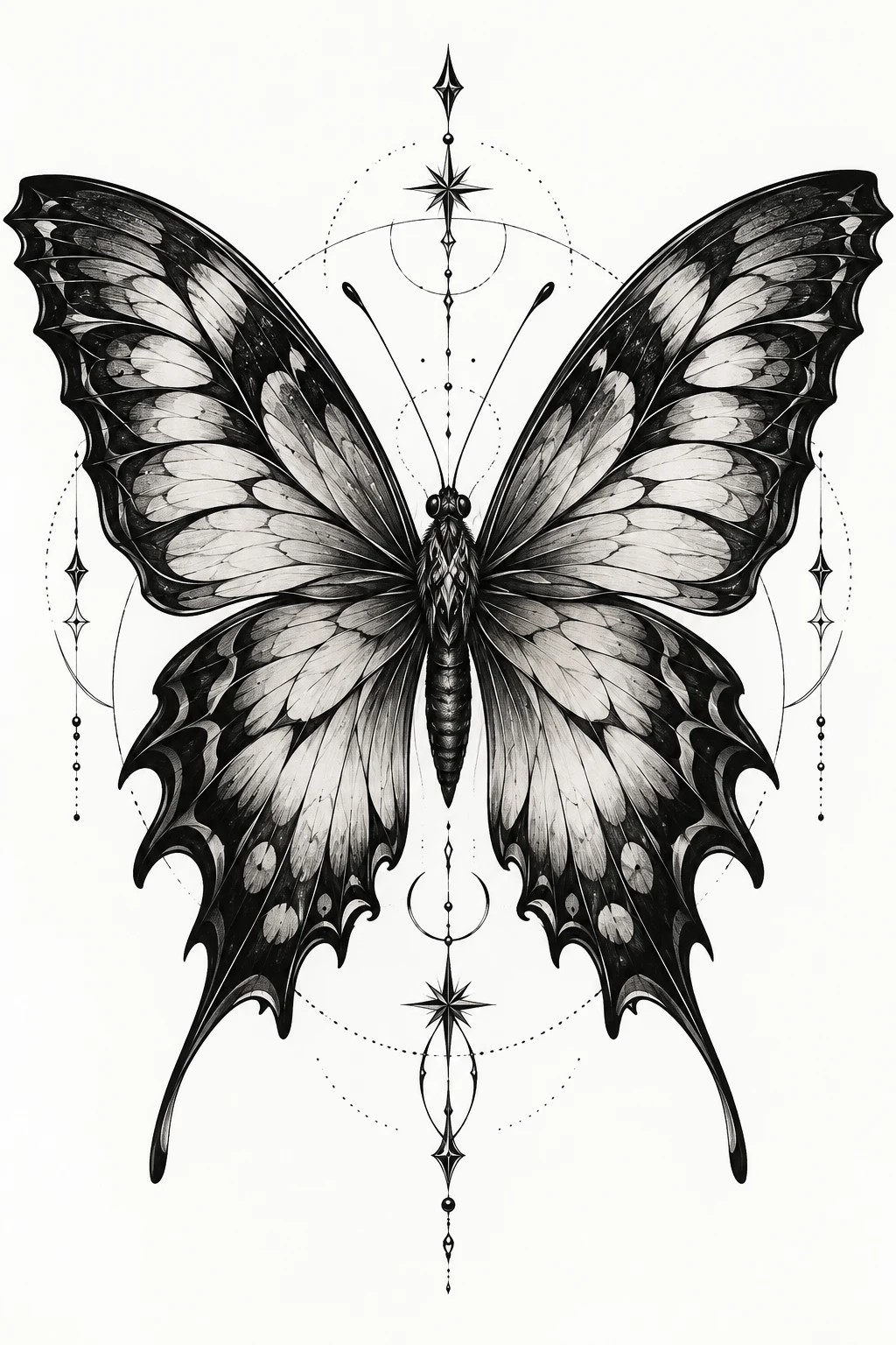 Oversized Butterfly Back Tattoo — masculine butterfly tattoo style outfit, worn by a stylish man