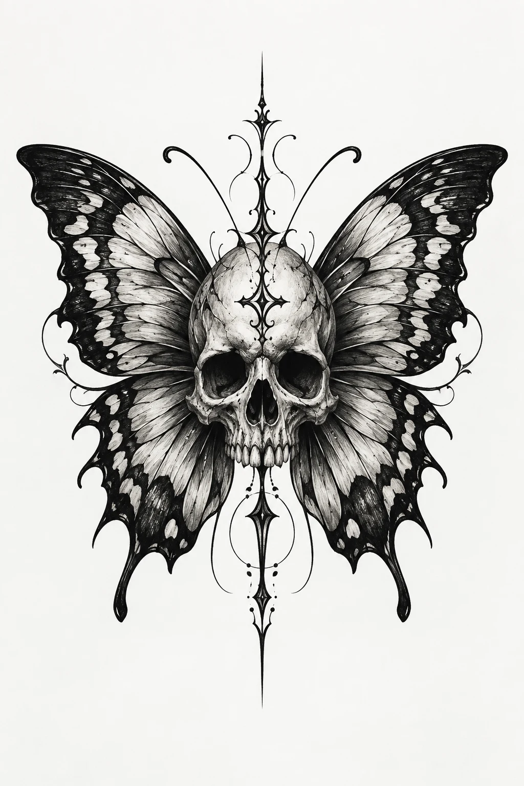 Gothic Skull Butterfly Tattoo — masculine butterfly tattoo style outfit, worn by a stylish man