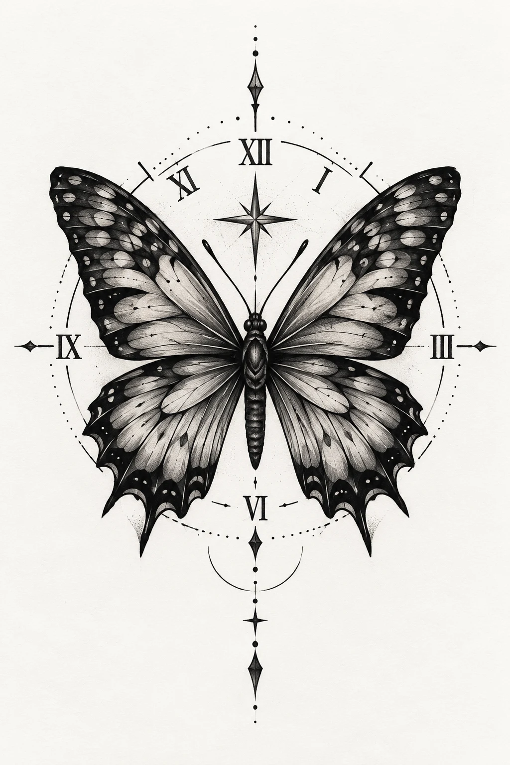 Butterfly With Roman Numerals — masculine butterfly tattoo style outfit, worn by a stylish man