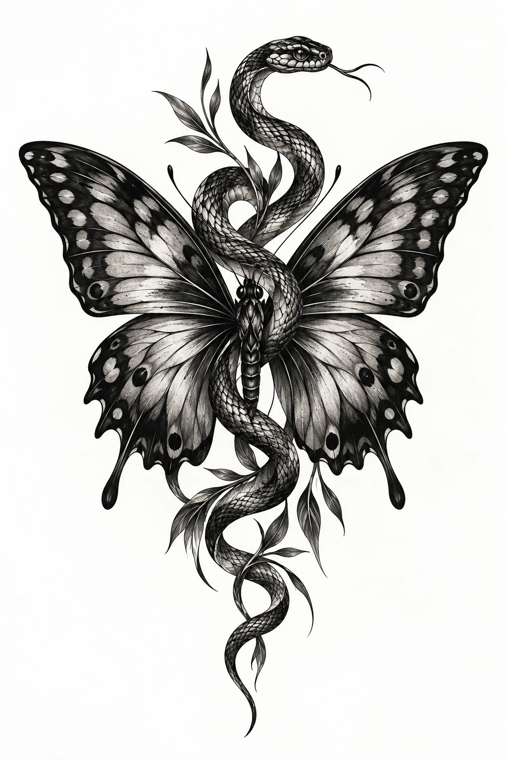 Butterfly and Snake Combination — masculine butterfly tattoo style outfit, worn by a stylish man