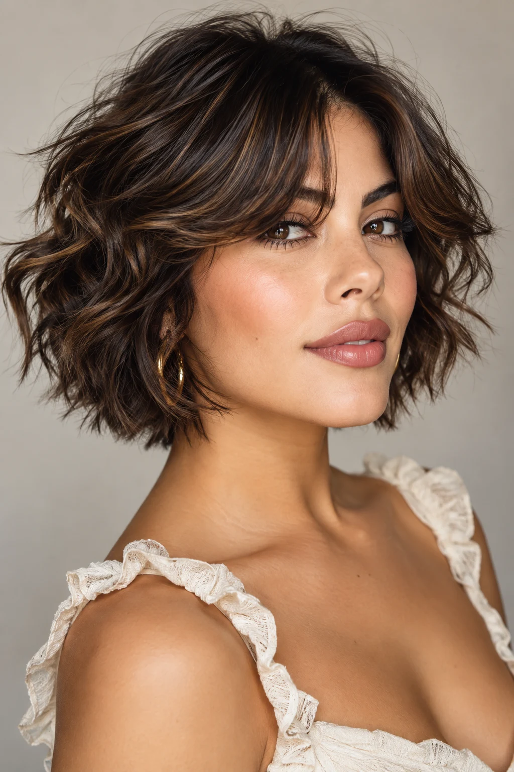Short Wavy Shag With Curtain Bangs — mexican hairstyles short hair style outfit