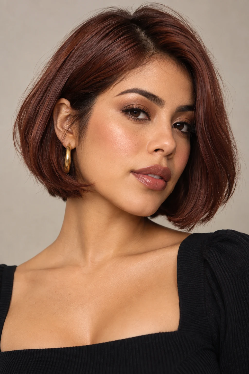 Chin-Length Bob With Red-Brown Color — mexican hairstyles short hair style outfit